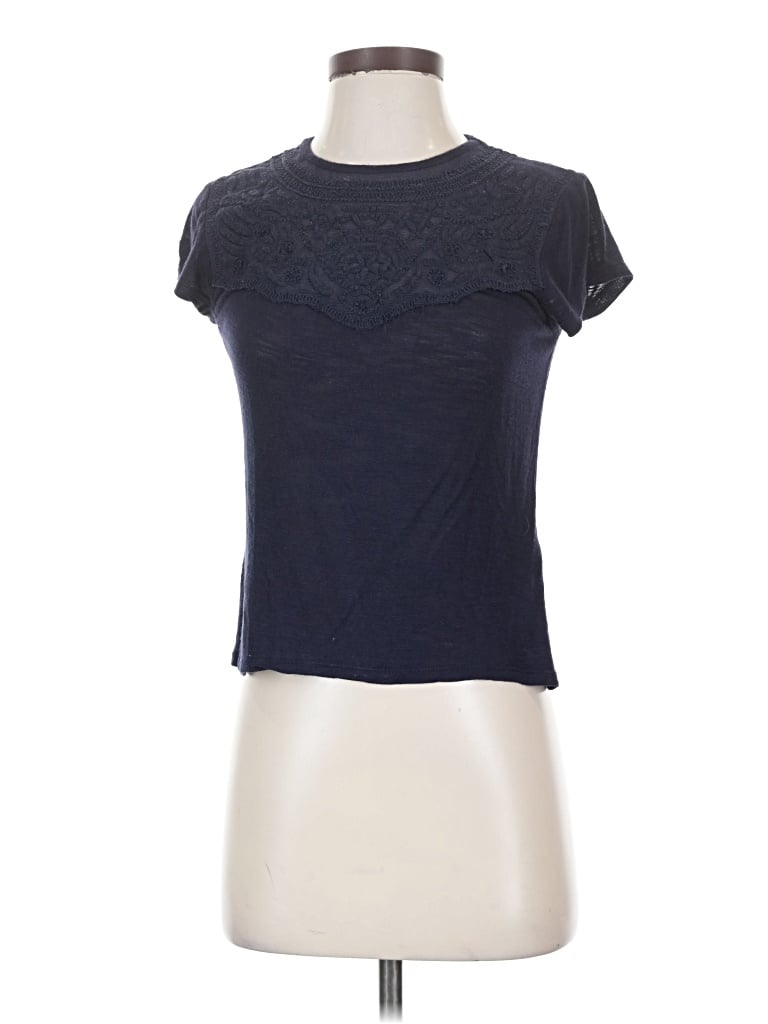 Pre-owned Forever 21 Short Sleeve Top Blue Mock Neckline Tops