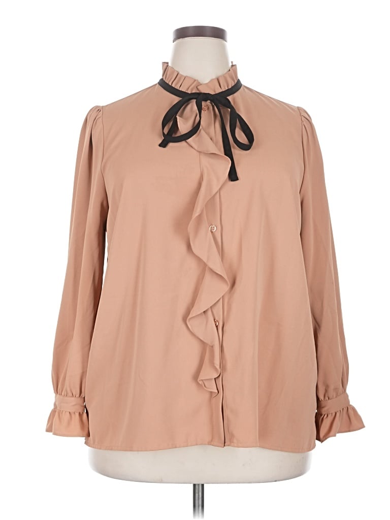 Pre-owned Eloquii Long Sleeve Blouse In Tan