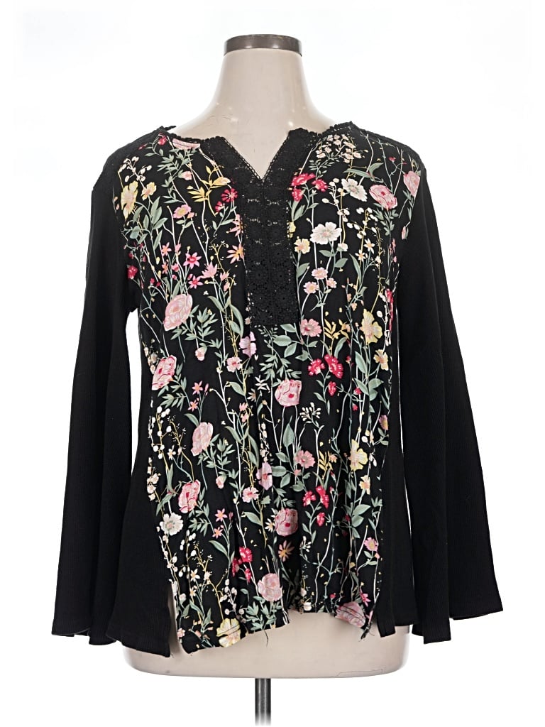 Pre-owned Suzanne Betro Long Sleeve Blouse In Black