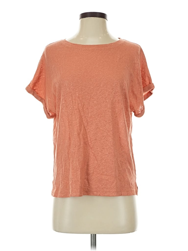 Pre-owned Monoprix Femme Short Sleeve Top Orange Scoop Neck Tops
