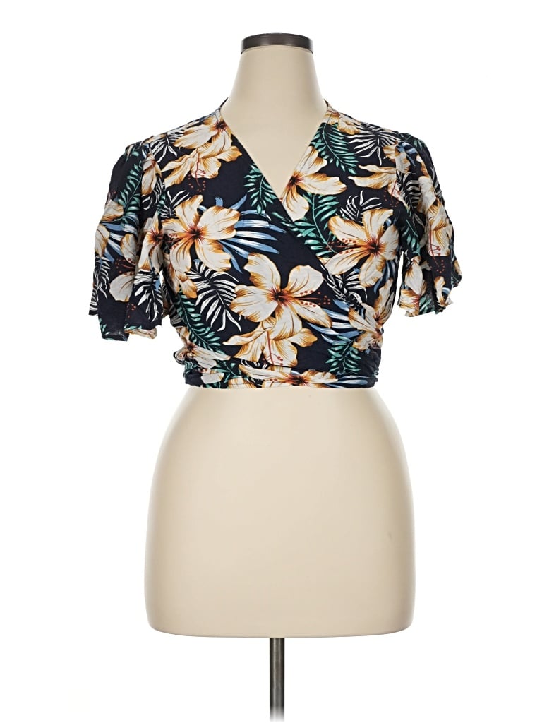 Pre-owned Shein Curve Short Sleeve Blouse In Blue