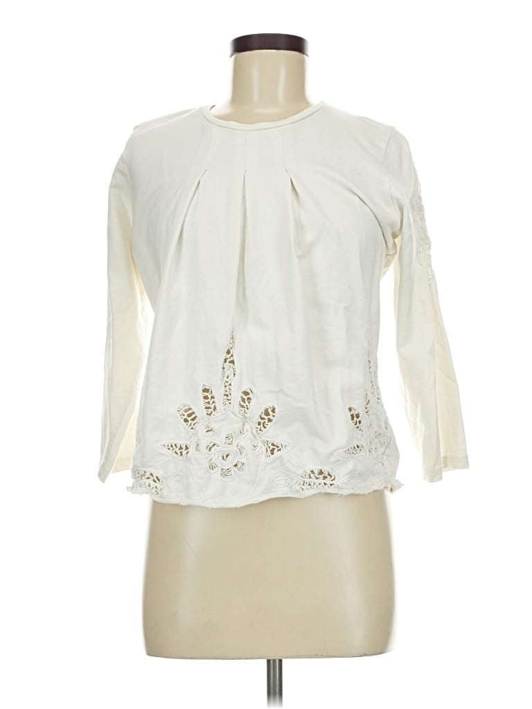 Pre-owned Zara Basic 3/4 Sleeve Blouse In Ivory