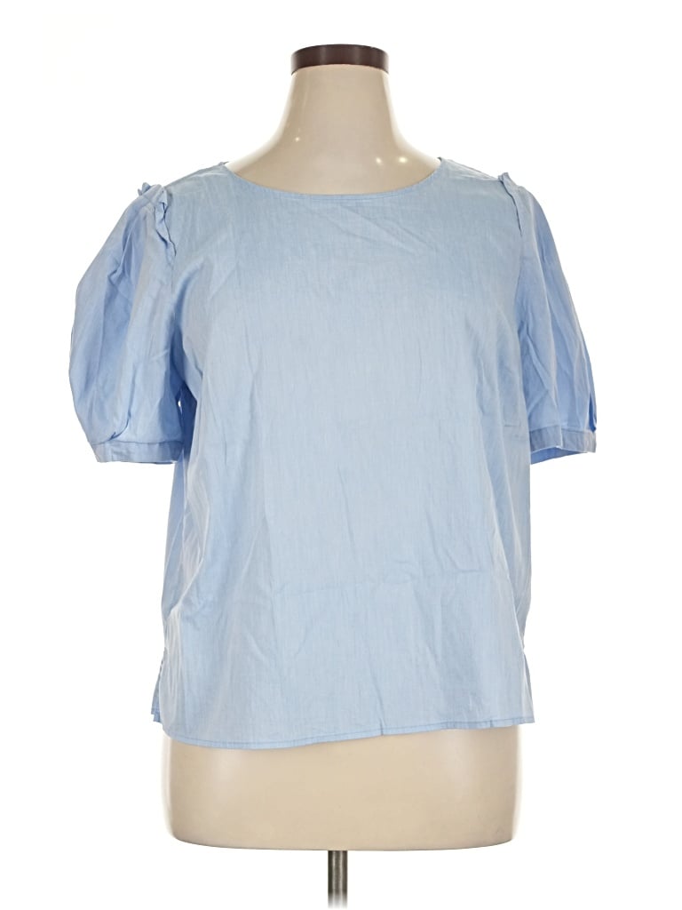 Pre-owned Eloquii Short Sleeve Blouse In Blue