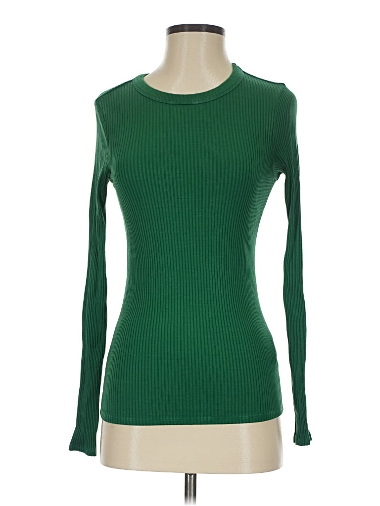 Pre-owned Enza Costa Long Sleeve Top Green Crew Neck Tops