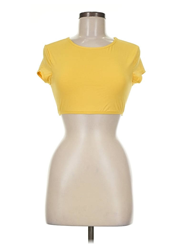 Pre-owned Dippin' Daisy's Swimwear Short Sleeve Top Yellow Keyhole Neckline Tops