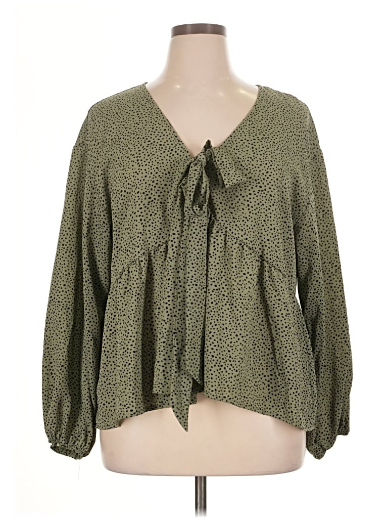 Pre-owned Shein Curve 3/4 Sleeve Blouse In Green