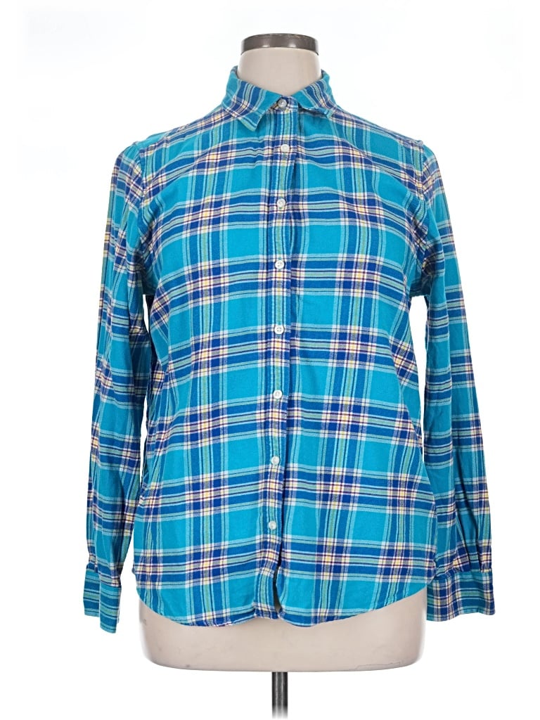 Pre-owned Lands' End Long Sleeve Button Down Shirt In Blue