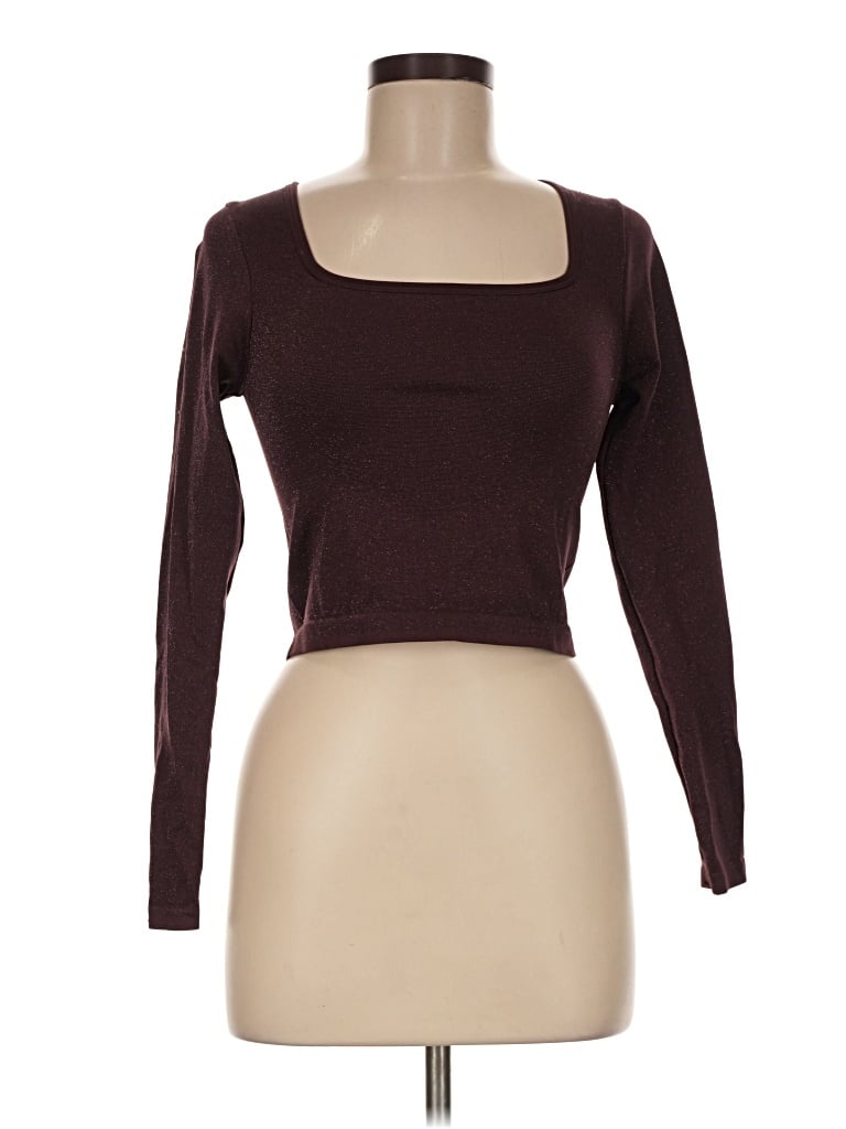 Pre-owned All In Motion Long Sleeve Top Burgundy Square Neckline Tops