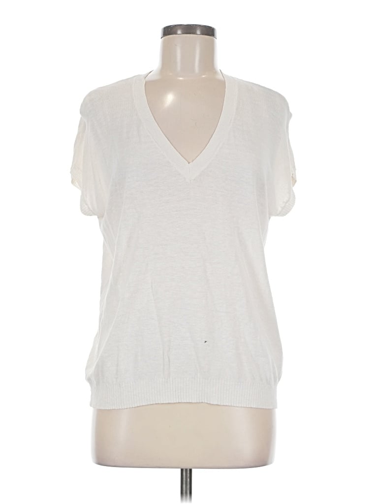 Pre-owned Lovestitch Short Sleeve Top Ivory V-neck Tops