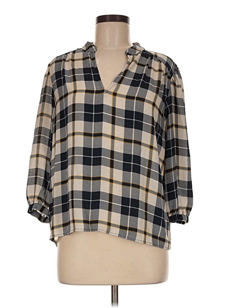 Pre-owned Ann Taylor Factory 3/4 Sleeve Button Down Shirt In Tan