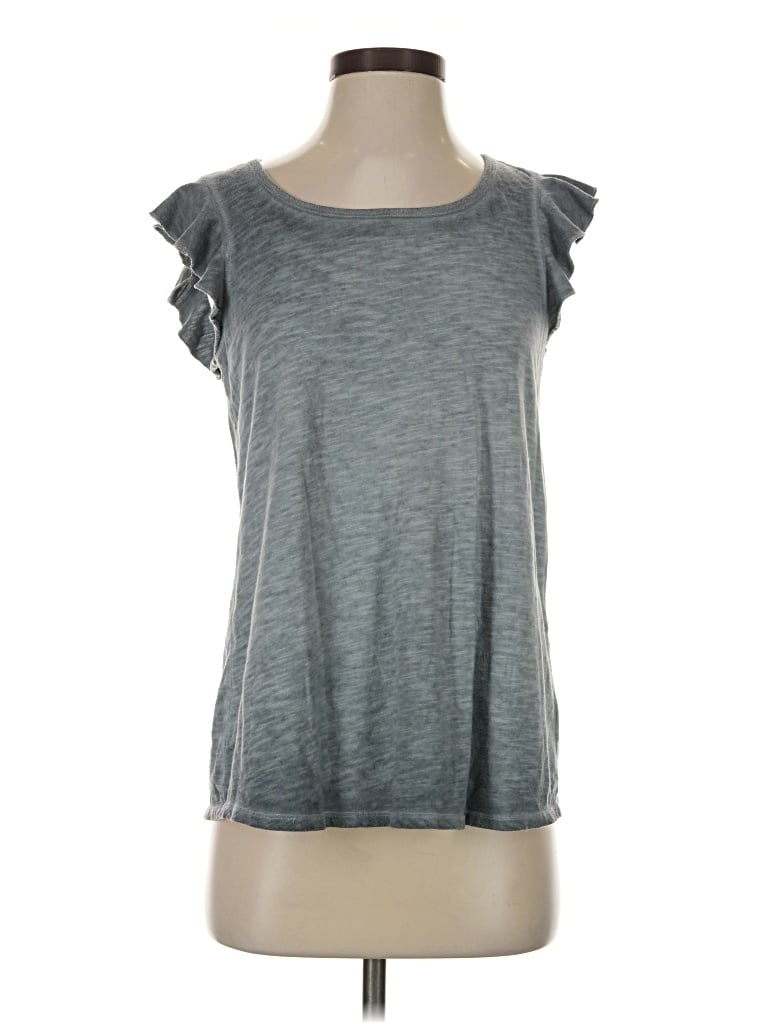 Pre-owned Universal Thread Short Sleeve Top Gray Ruffles Neckline Tops
