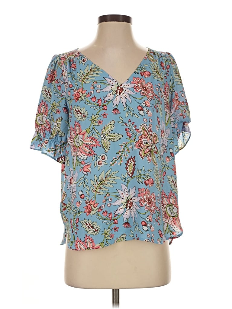 Ann Taylor Loft Short Sleeve Blouse In Blue