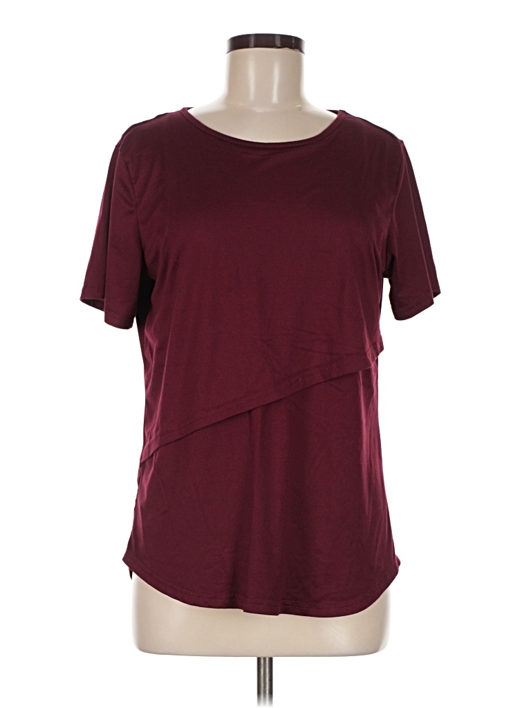 Pre-owned Ekouaer Short Sleeve Top Burgundy Scoop Neck Tops