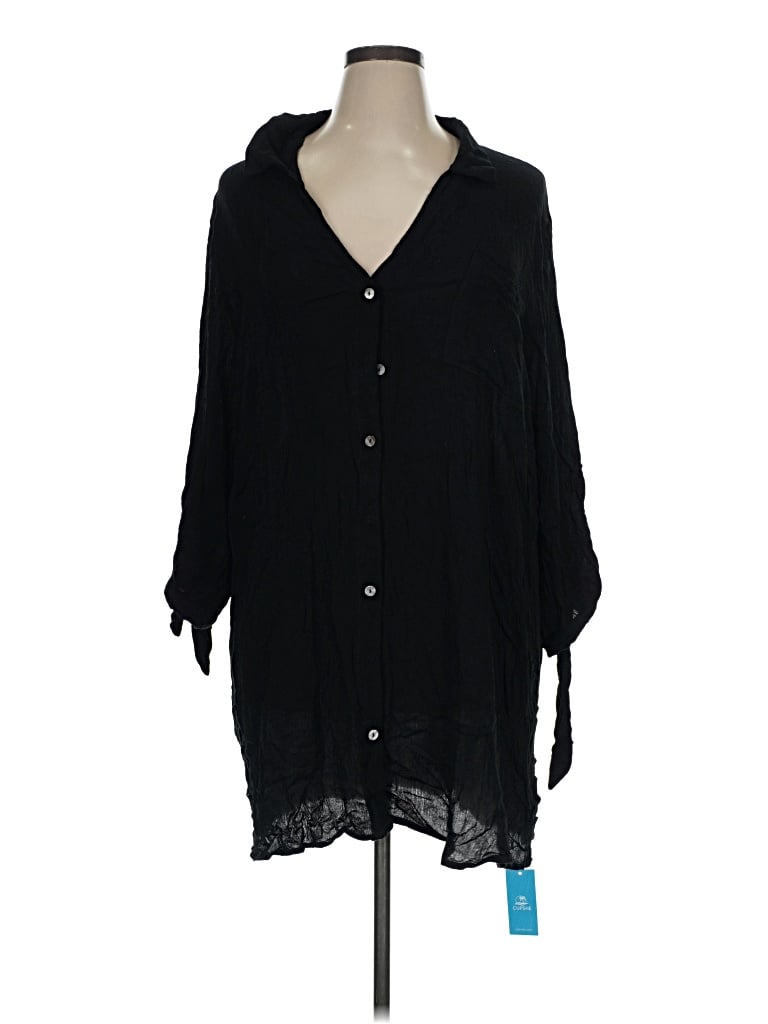 Pre-owned Cupshe 3/4 Sleeve Button Down Shirt In Black