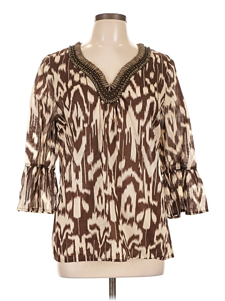 Pre-owned Assorted Brands 3/4 Sleeve Blouse In Brown