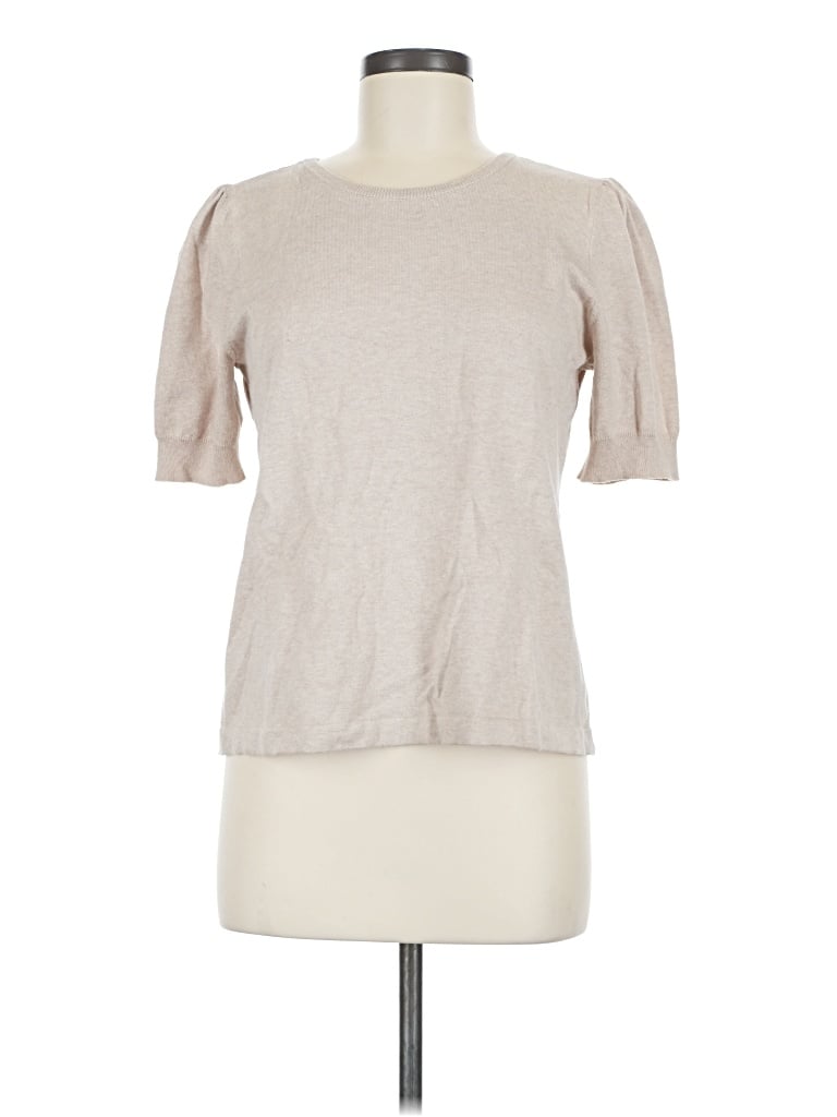 Pre-owned Cece Short Sleeve Top Tan Crew Neck Tops
