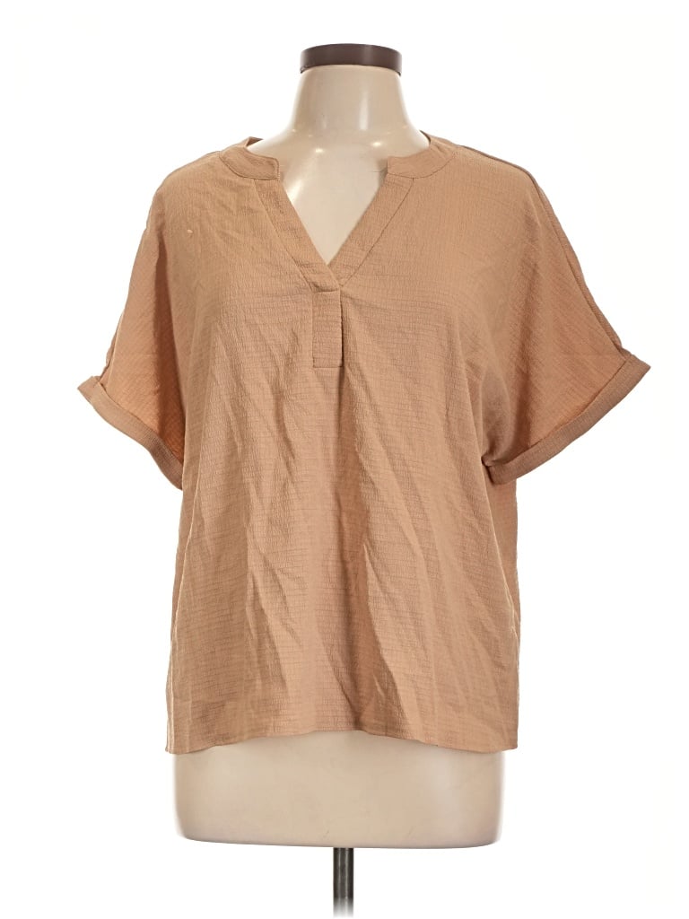 Pre-owned Emery Rose Short Sleeve Blouse In Tan