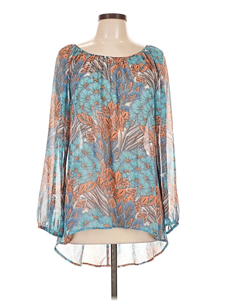 Pre-owned Karen Kane 3/4 Sleeve Blouse In Teal