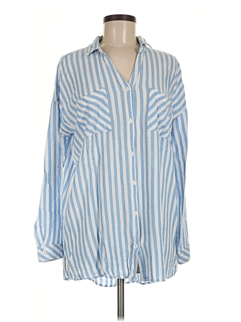 Pre-owned Thread & Supply Long Sleeve Button Down Shirt In Blue