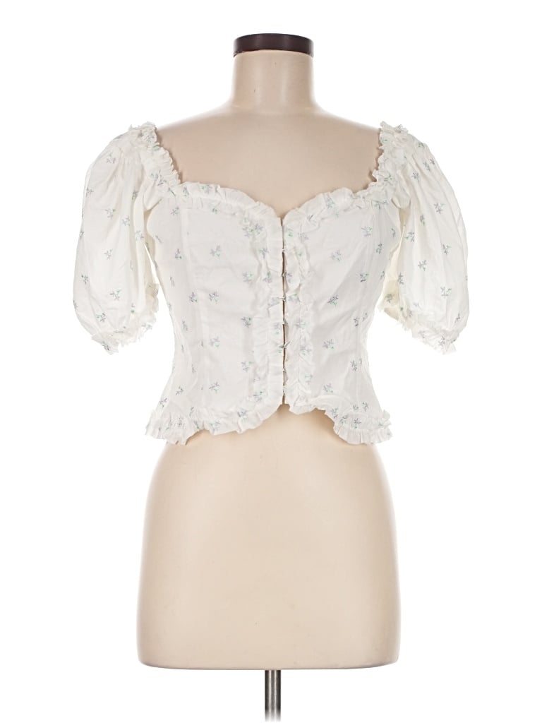Pre-owned For Love & Lemons Short Sleeve Blouse In White