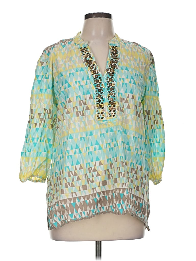 Pre-owned Valerie Stevens 3/4 Sleeve Blouse In Teal