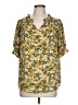 Pleione 100% Polyester Floral Yellow Short Sleeve Blouse Size L - photo 1