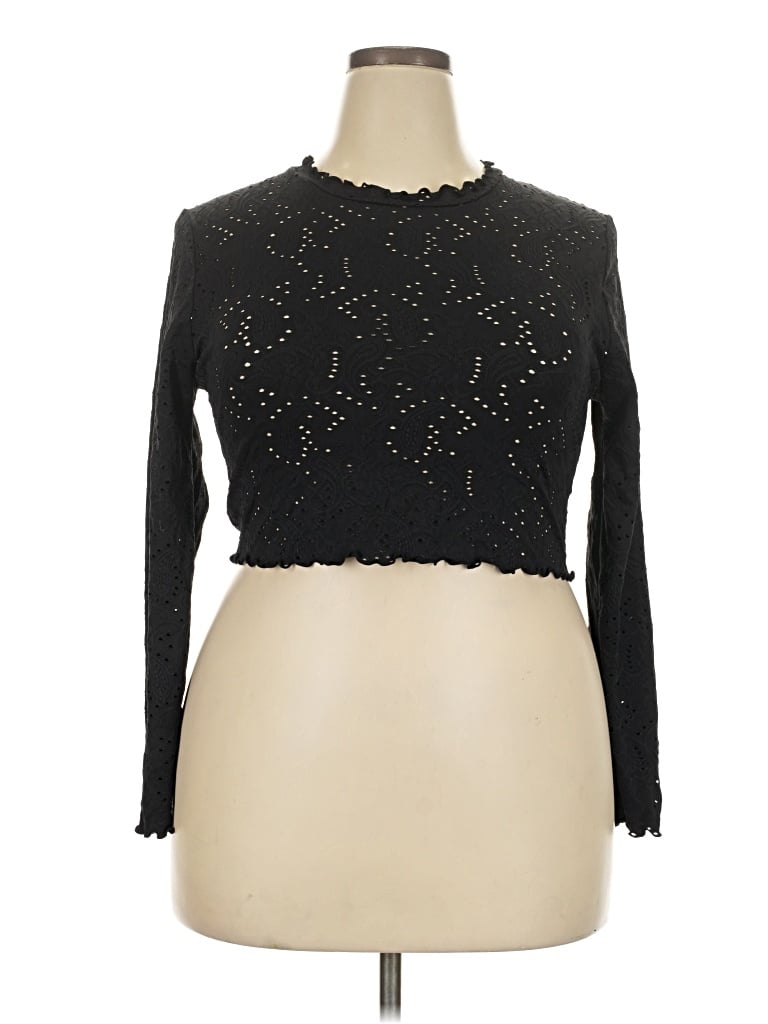 Pre-owned Celebrity Pink Long Sleeve Top Black Mock Neckline Tops