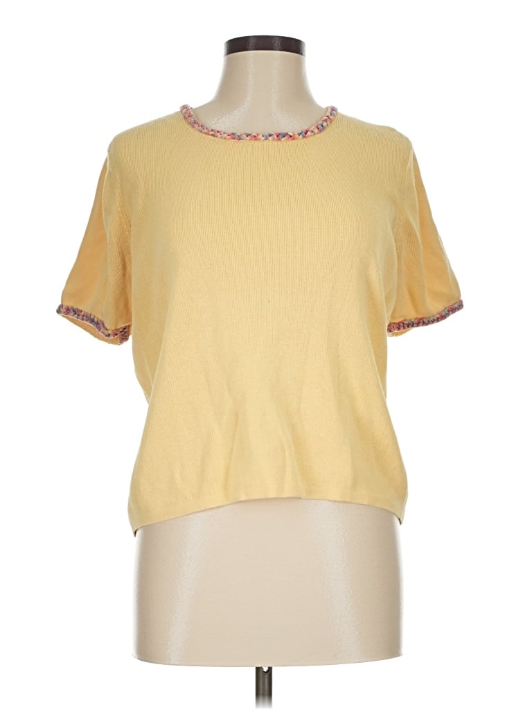 Pre-owned Christopher & Banks Short Sleeve Top Yellow Crew Neck Tops