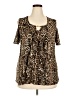 Siren Lily Animal Print Brown Short Sleeve Blouse Size 2X - photo 1