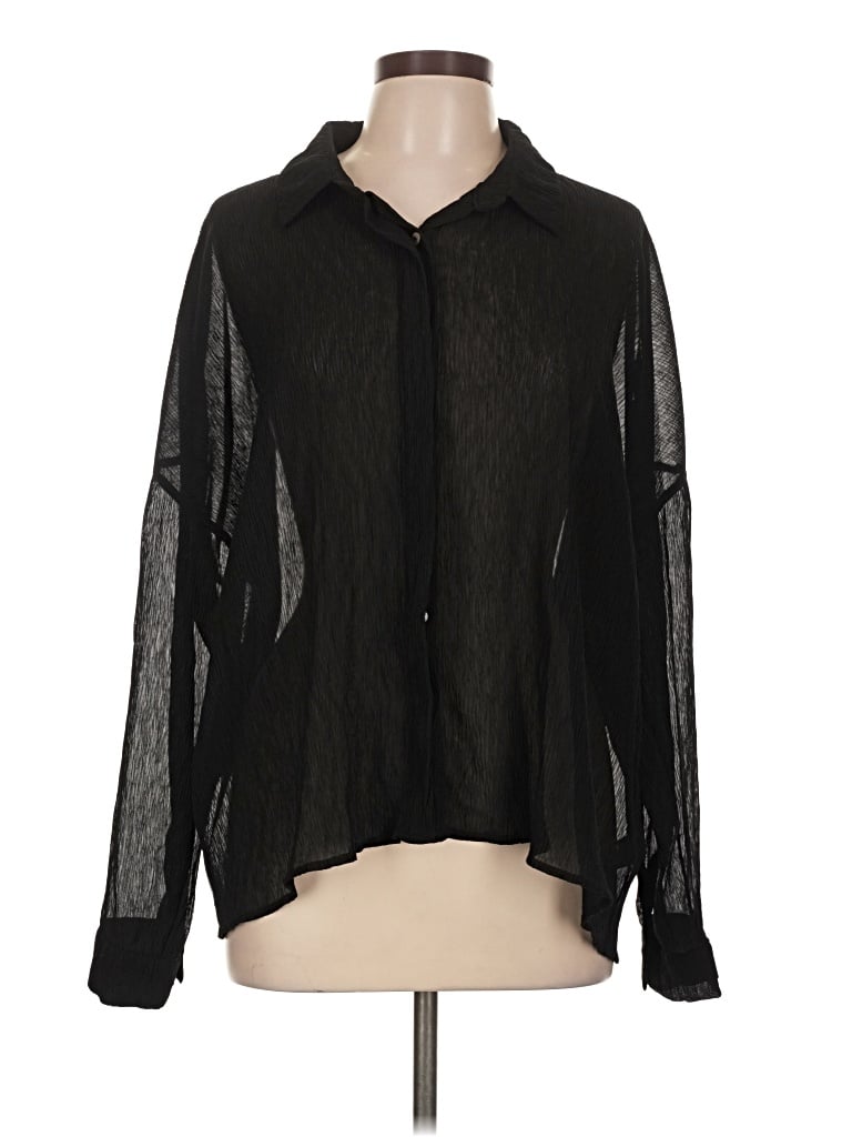 Pre-owned Lulus Long Sleeve Blouse In Black