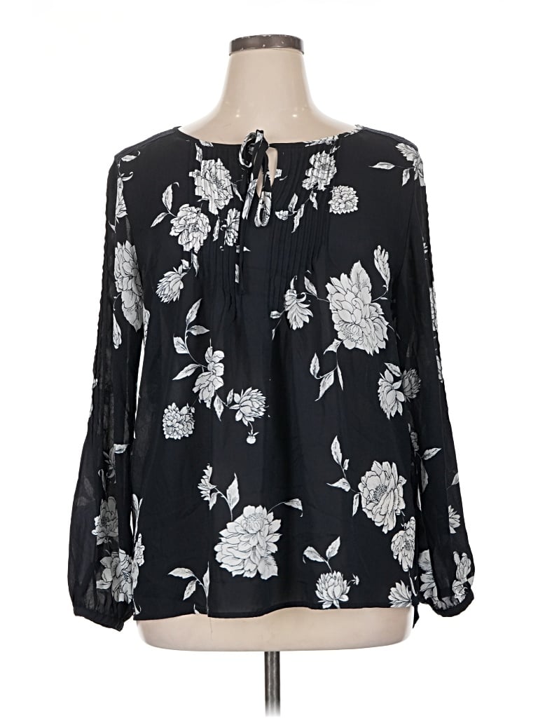 Pre-owned Roz & Ali Long Sleeve Blouse In Black