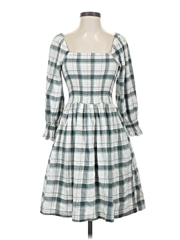 Madewell Lucie Elbow-Sleeve Smocked Mini Dress in Lebaum Plaid (view 1)