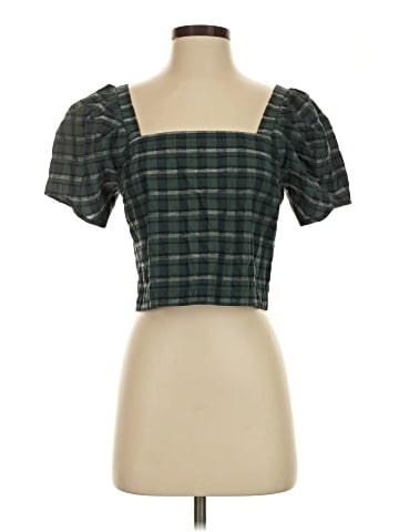 Madewell Hopewell Puff-Sleeve Crop Top in Plaid (view 1)