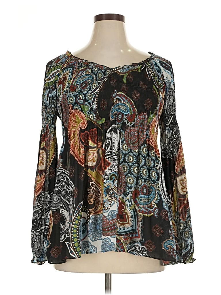 Pre-owned Sunny Leigh Long Sleeve Blouse In Black
