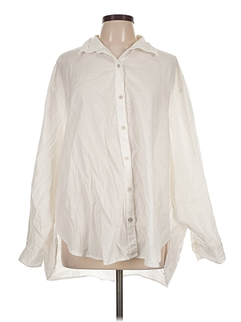 Pre-owned Aerie Long Sleeve Button Down Shirt In Ivory