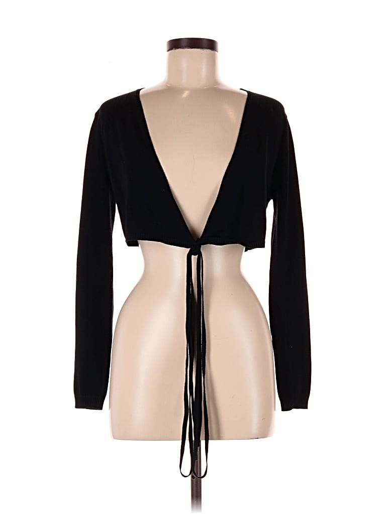 Pre-owned Astr Long Sleeve Top Black Plunge Neckline Tops