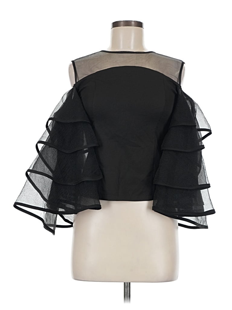 Pre-owned Prettylittlething 3/4 Sleeve Top Black Strapless Neckline Tops