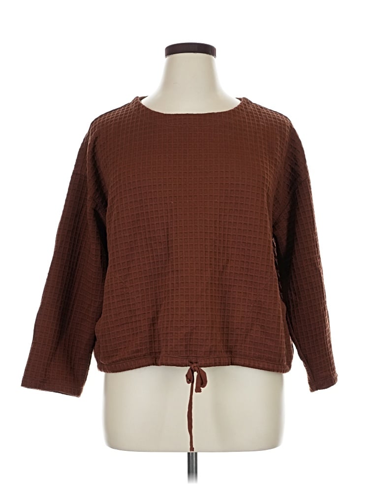 Pre-owned Max Studio 3/4 Sleeve Top Brown Crew Neck Tops