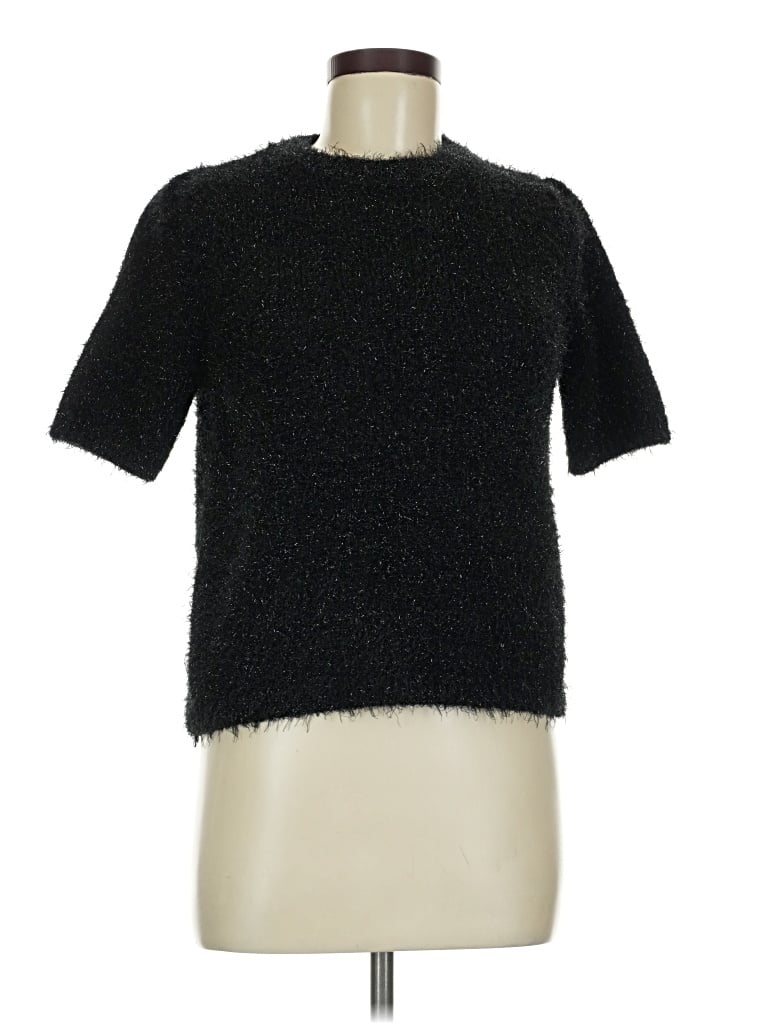 Pre-owned Kensie Short Sleeve Top Black Mock Neckline Tops