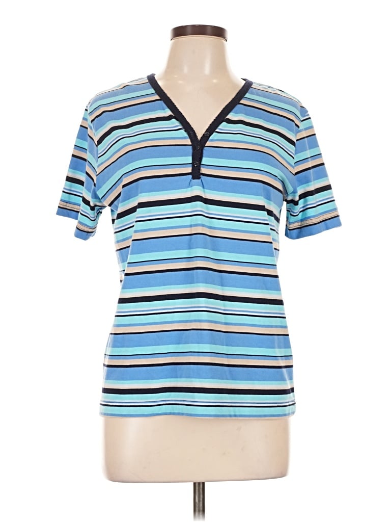 Pre-owned Van Heusen Short Sleeve Henley Shirt In Blue