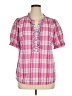 Talbots 100% Cotton Plaid Pink Short Sleeve Blouse Size XL - photo 1