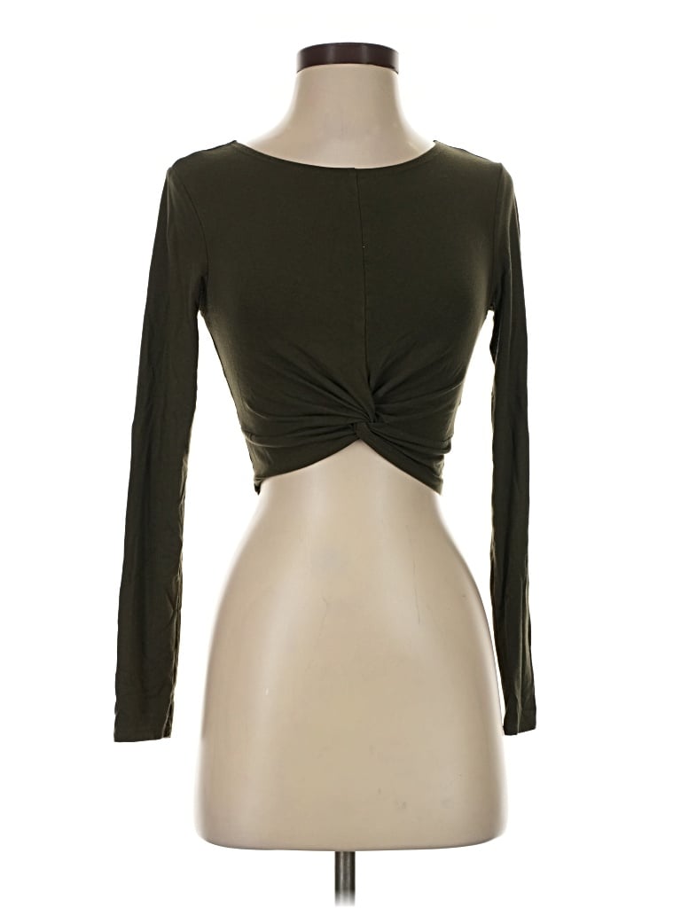 Pre-owned Forever 21 Long Sleeve Top Green Sweetheart Neckline Tops