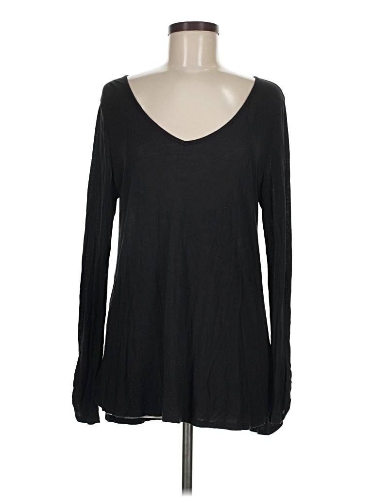 Pre-owned Kaari Blue Long Sleeve Top Black Scoop Neck Tops