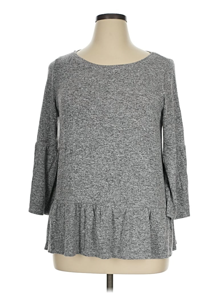 Pre-owned Gibson 3/4 Sleeve Top Gray Boatneck Tops