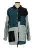 Romwe Color Block Teal Long Sleeve Button-Down Shirt Size L - photo 1