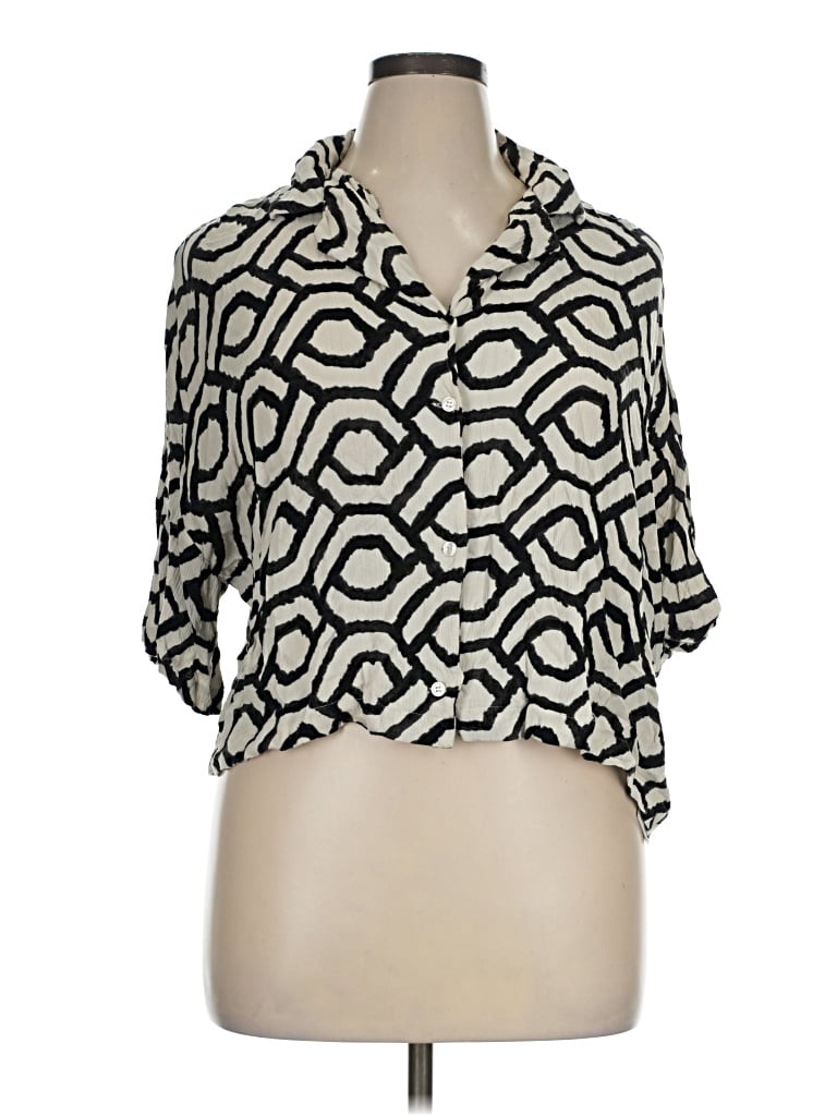 Pre-owned H&m Short Sleeve Blouse In Ivory