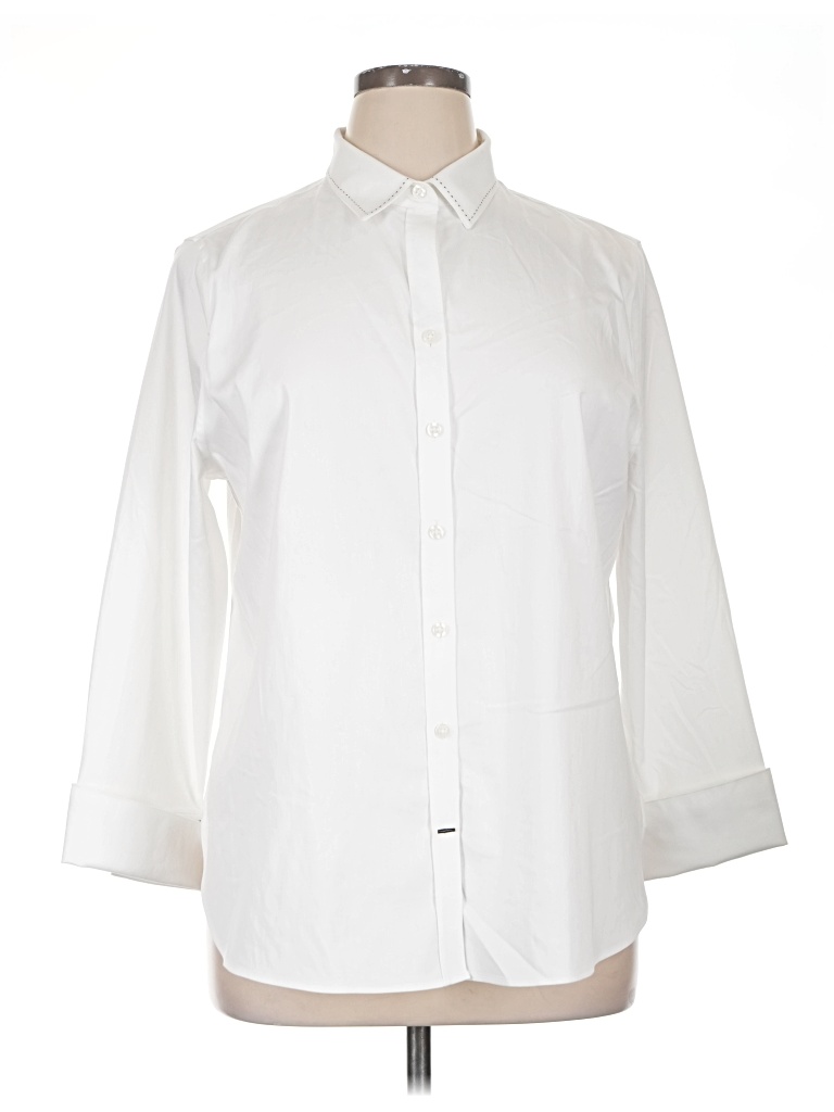 Pre-owned Chico's 3/4 Sleeve Button Down Shirt In White