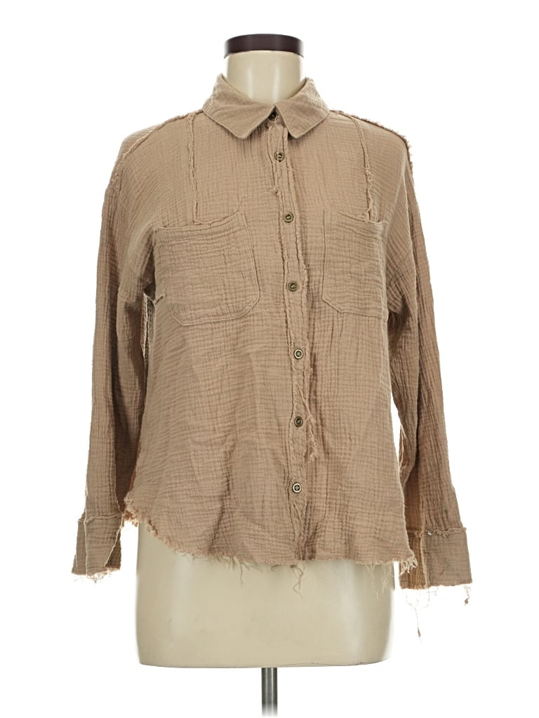 Pre-owned New In Long Sleeve Button Down Shirt In Tan