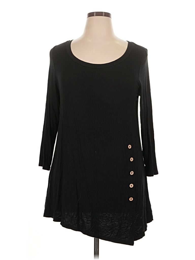 Pre-owned Misia 3/4 Sleeve Top Black Scoop Neck Tops
