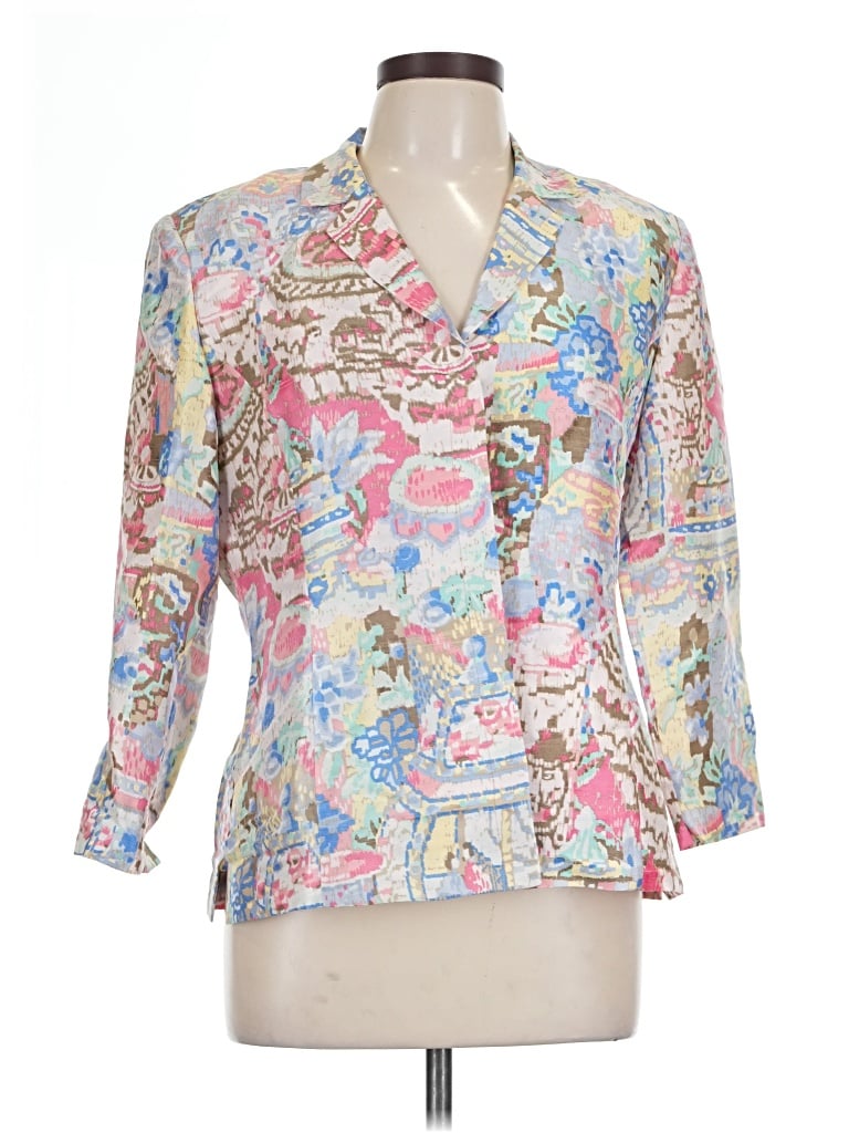 Pre-owned Carlisle 3/4 Sleeve Silk Top Pink Paisley Pattern V-neck Tops